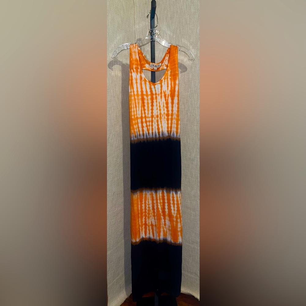 Orange White & Navy Blue Tie-dye dress (Slight Open Back)